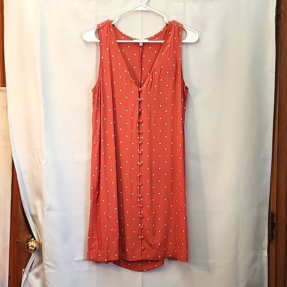 Madewell Orange and White Button-Down Polka Dot Dress